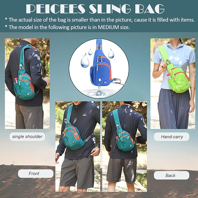 Peicees Small Sling Backpack Waterproof Unisex Shoulder Bag Chest Crossbody - Image 2