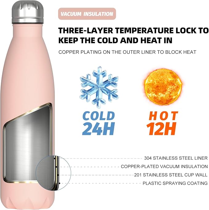 WATERSY Stainless Steel water bottles, 17oz/500ml Insulated Water Bottles - Image 2
