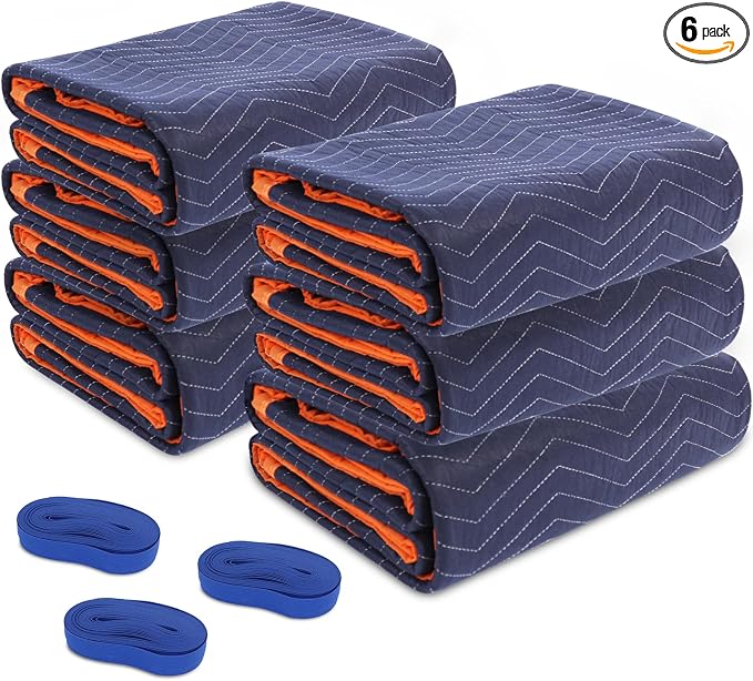 6 Moving Blankets 72x80in with 3 Elastic Rubber Band – Durable Quilted Moving by YMTLJHDSY