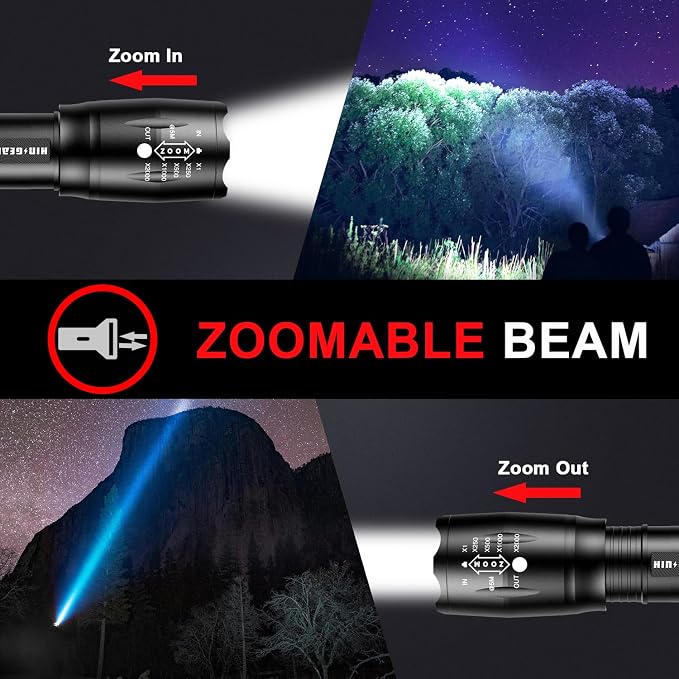 1 Mode Flashlights 2 Pack, Super Bright Zoomable LED Tactical Flashlight High - Image 7