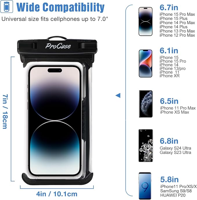 ProCase 2 Pack Waterproof Phone Pouch, Underwater Phone Case Up to 7", Dry Bag - Image 2
