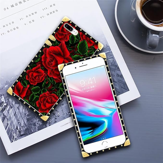 Compatible with iPhone 8 Plus 7 Plus Case, Vector Red Rose Green Leaf Luxury - Image 6