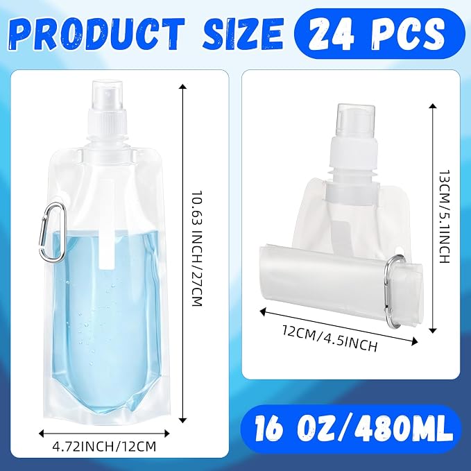Teenyyou 24 Pack Collapsible Water Bottles Bulk 16oz Foldable Water Bottles - Image 2