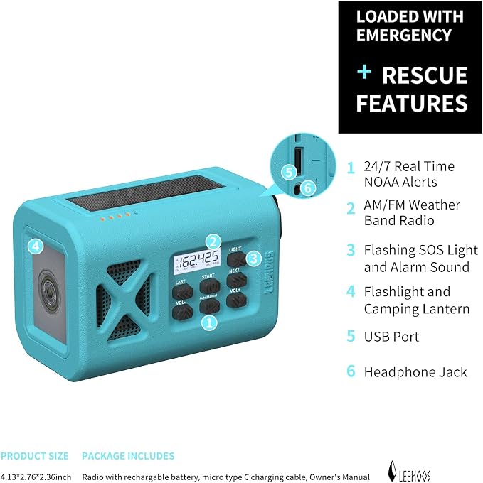 【2025 Newest】 Emergency Crank Weather Radio, NOAA/AM/FM Portable Solar Radio - Image 4