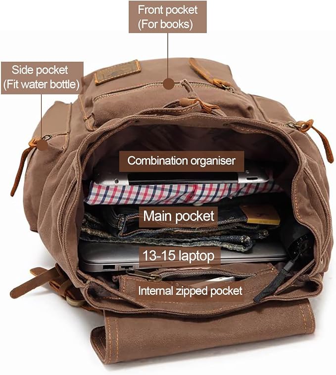 AUGUR High Capacity Canvas Vintage Backpack - Image 5
