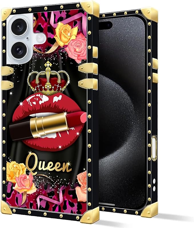 Compatible with iPhone 16 Plus Case, Queen Lip Crown Leopard Print Luxury - Image 3