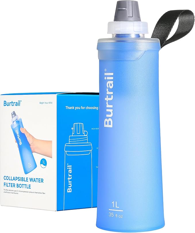 1.0L Collapsible Water Filter Bottle, BPA-Free Ultralight & Durable Squeeze by Burtrail