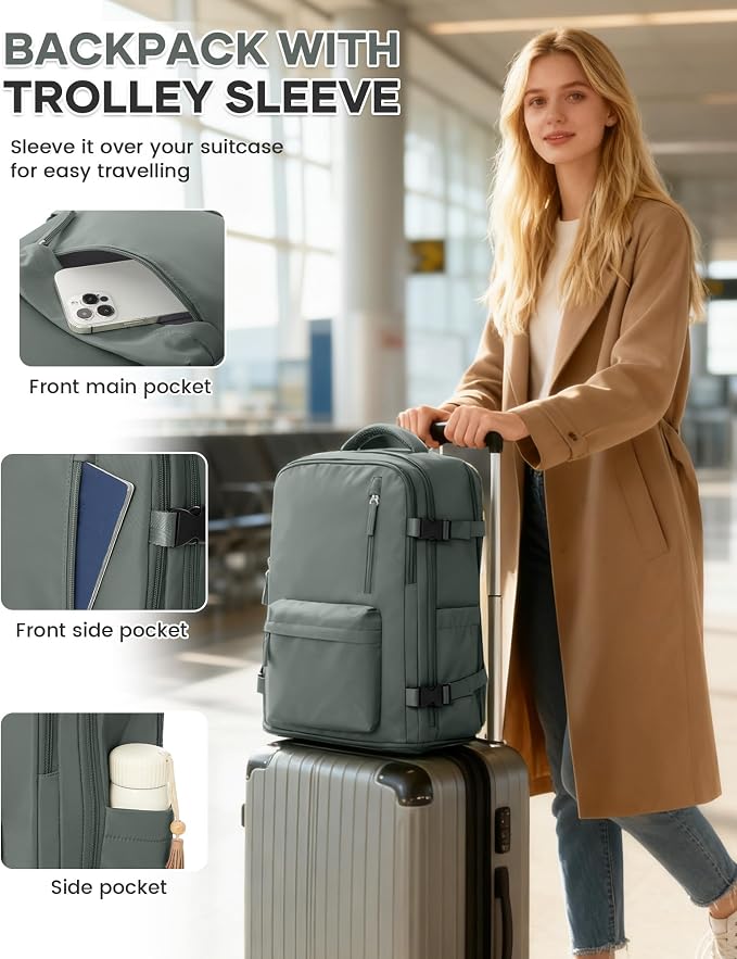 WONHOX Large Travel Backpack Carry on Flight Approved Laptop Work Business - Image 6