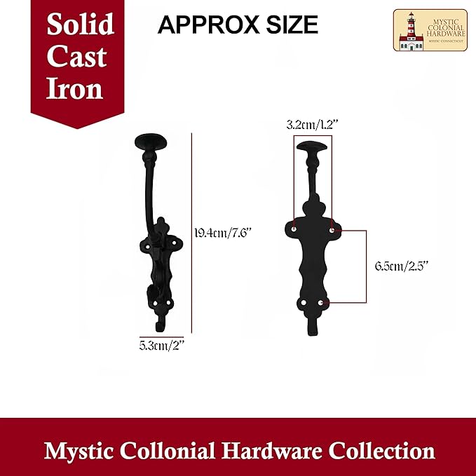 Mystic Colonial Rustic Cast Iron Wall Hooks – Heavy Duty Vintage Utility Hooks - Image 2