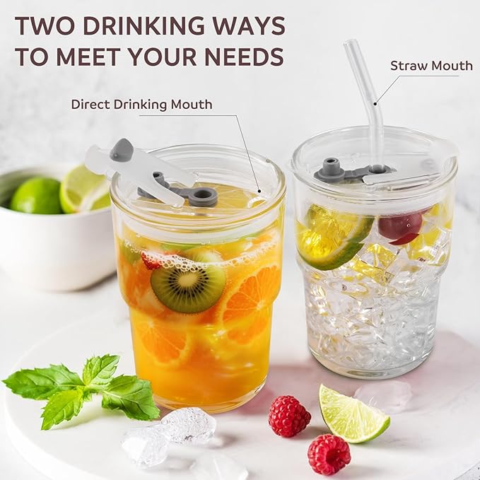 2PCS Glass Cups With Lids And Straws, Iced Coffee Cup, 15Oz/450ml Iced Coffee - Image 4