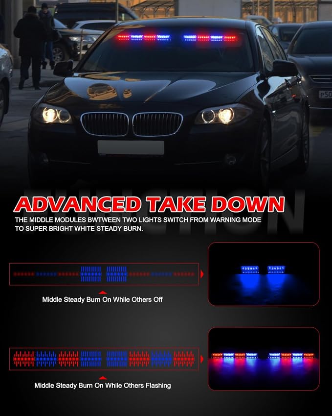 HLauto 604N Emergency Dash Strobe Lights: 2x16.8 inch Red Blue Security Light - Image 4