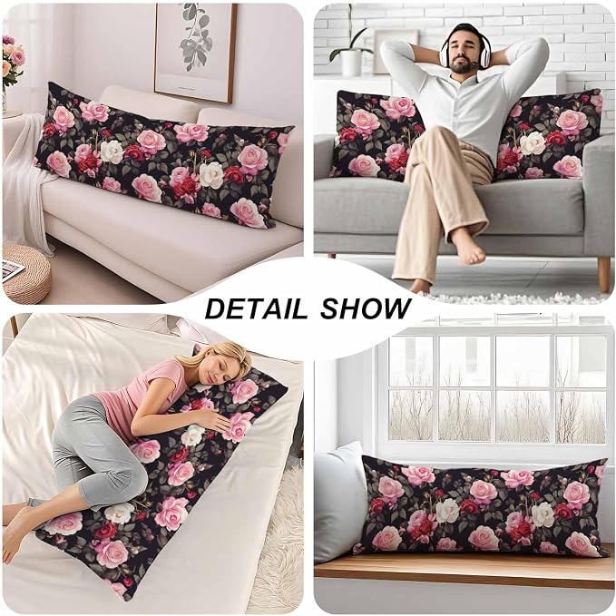 Outdoor Pillows Body Pillow Cover Rose Lumbar Body Pillow Case Protector - Image 5