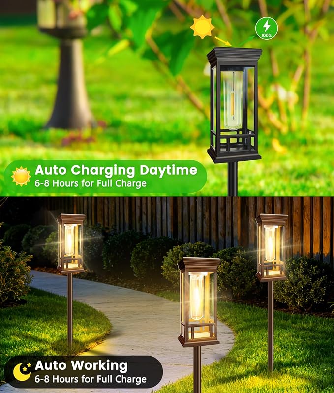 8 Pack Solar Pathway Lights Outdoor, Taller Bright Solar Path Lights Waterproof - Image 6