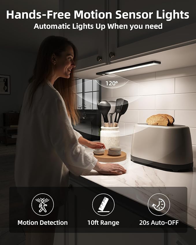 EZVALO Under Cabinet Lights, 1900mAh Rechargeable Motion Sensor Lights Indoor 3 - Image 2