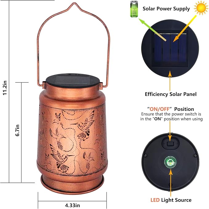 2 Pack Solar Hummingbird Lanterns Outdoor Hanging Decor Lantern, Waterproof - Image 4