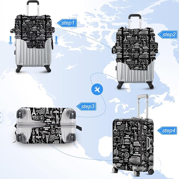 ANNA QUEEN Travel Seamless Pattern Luggage Cover -Stretchable Airplane Suitcase - Image 6