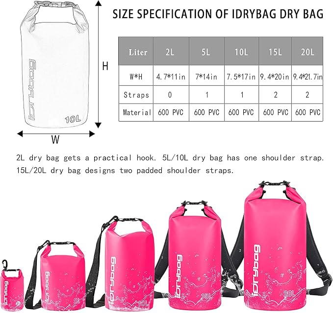 IDRYBAG Dry Bag for Kayaking Waterproof 2L/5L/10L/15L/20L, Small Dry Sack - Image 3