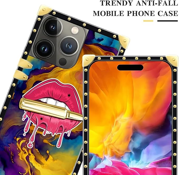 Compatible with iPhone 15 Pro Case, Cool Corlorful Lip Marble Luxury Golden - Image 4