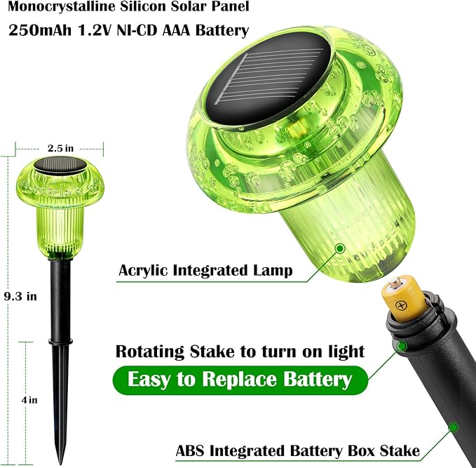 Priddop Solar Lights Outdoor Pathway Waterproof 8 Pack Green LED Green Stake - Image 2