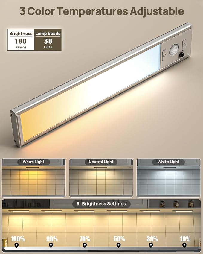 9" Under Cabinet Lighting Wireless, Motion Sensor Light Indoor - Image 6