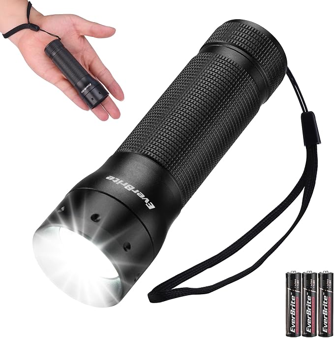 EverBrite Mini Flashlight, Zoomable LED Flash Light, 3 Modes, 3AAA Batteries by EverBrite