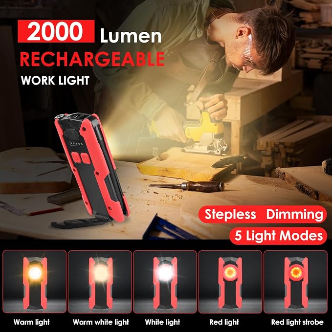 Rechargeable LED Work Light, OTYTY 40W 2000LM Magnetic Work Light Battery - Image 3
