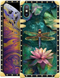 Compatible with iPhone Xs Max Case, Colourful Dragonfly Pink Lily Pads Luxury by Unknown