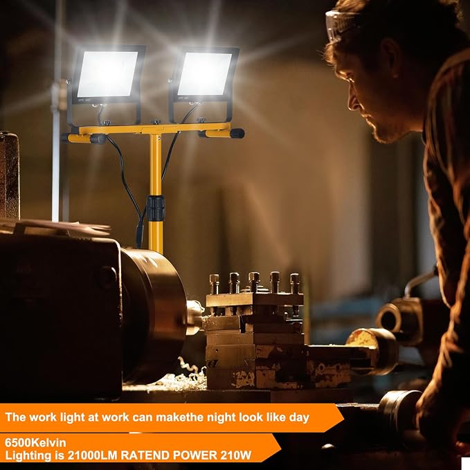 LED Work Lights with Stand, 21000 Lumen, 2-Head Adjustable Work Light, - Image 2