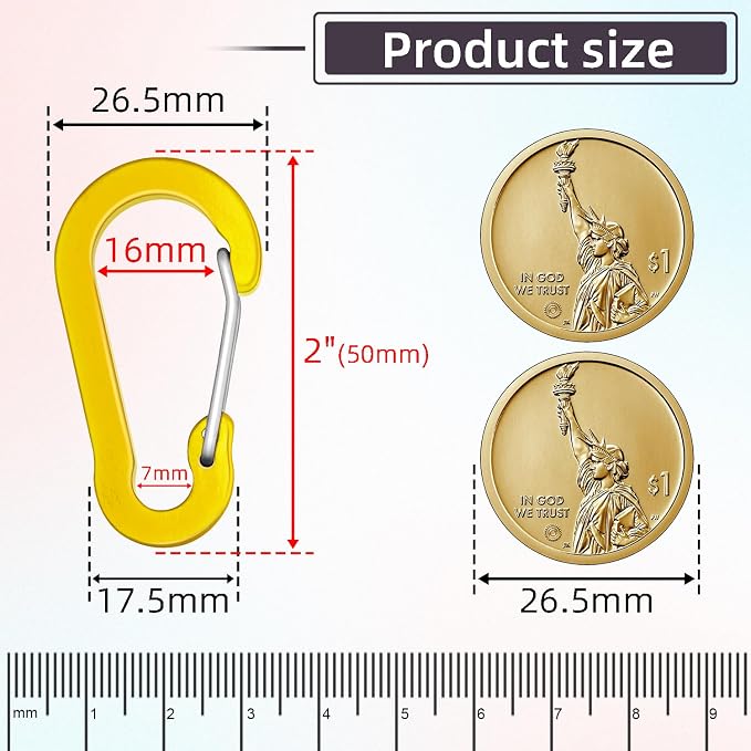 10pcs Aluminum Small Carabiner Clip, 2 Inch Carabiner Keychain Clasp Spring D - Image 2