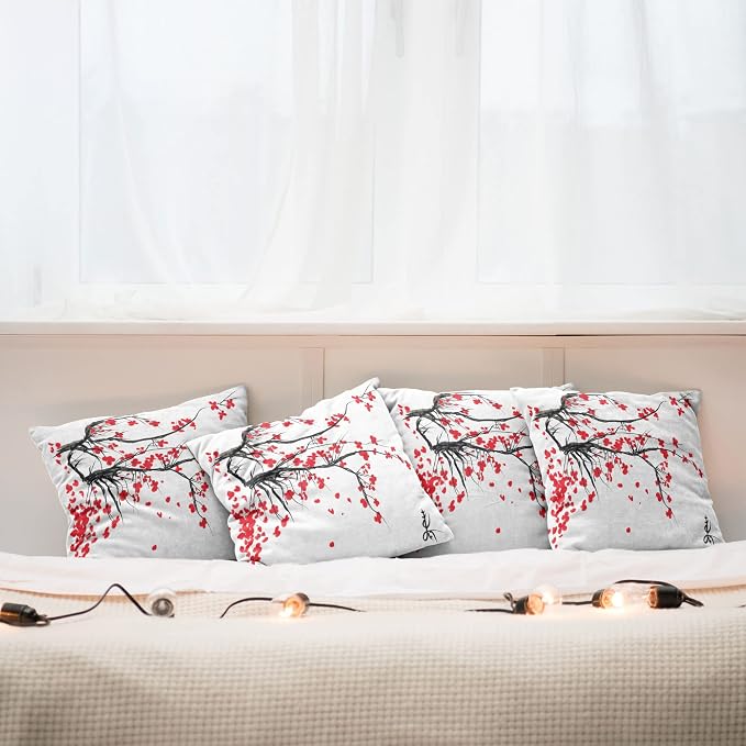 Ambesonne Nature Throw Pillow Cushion Case Pack of 4, Sakura Blossom Japanese - Image 6