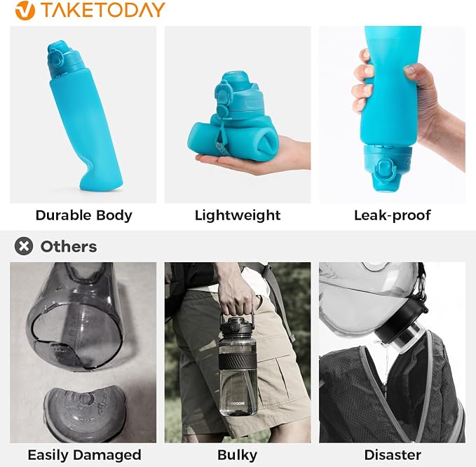 TakeToday Collapsible Water Bottles 32oz, Foldable Travel Bottle, TSA-Approved - Image 2