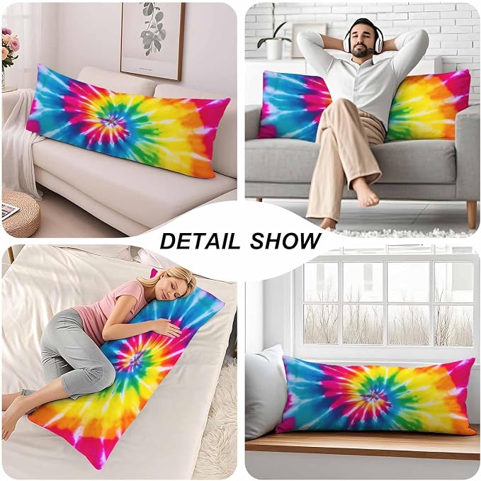 Tie Dye Body Pillow Pillowcase, Abstract Tie Dye Rainbow Farmhouse Pillow Body - Image 5