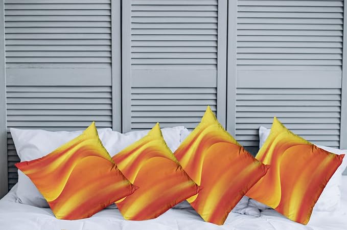 Ambesonne Orange Decorative Throw Pillow Case Pack of 4, Digital Waves - Image 2