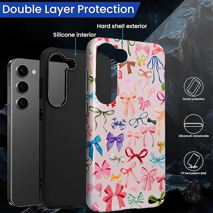 for Samsung Galaxy S23 Plus Case, HL2 Aesthetic Color Bow Tie Hybrid 2 Layer - Image 2