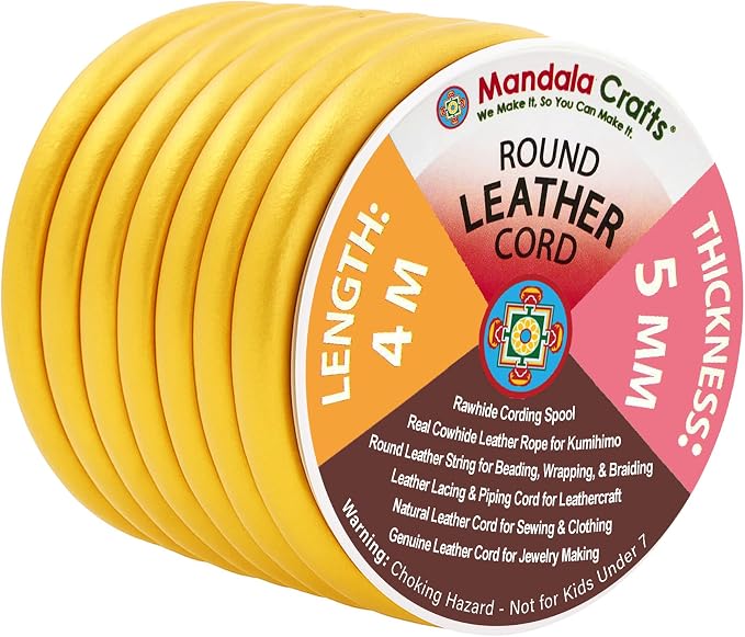 Mandala Crafts Round Genuine Gold Leather Cord by MandalaCrafts