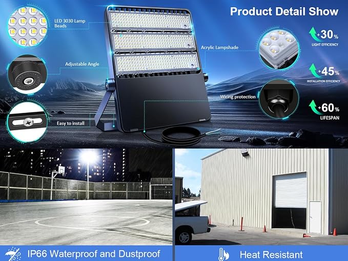 Outdoor LED Stadium Flood Lights 2400W Equivalent Super Bright 52200LM Wall - Image 3