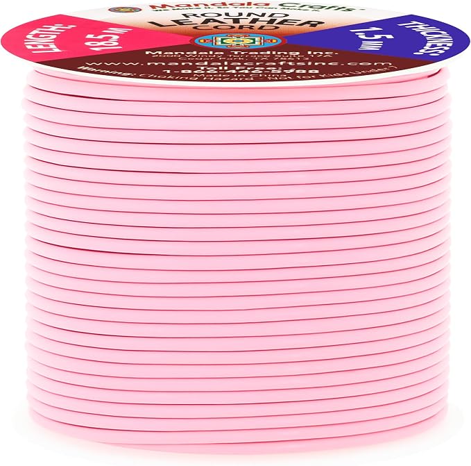 Mandala Crafts Round Genuine Pink Leather Cord - Image 2