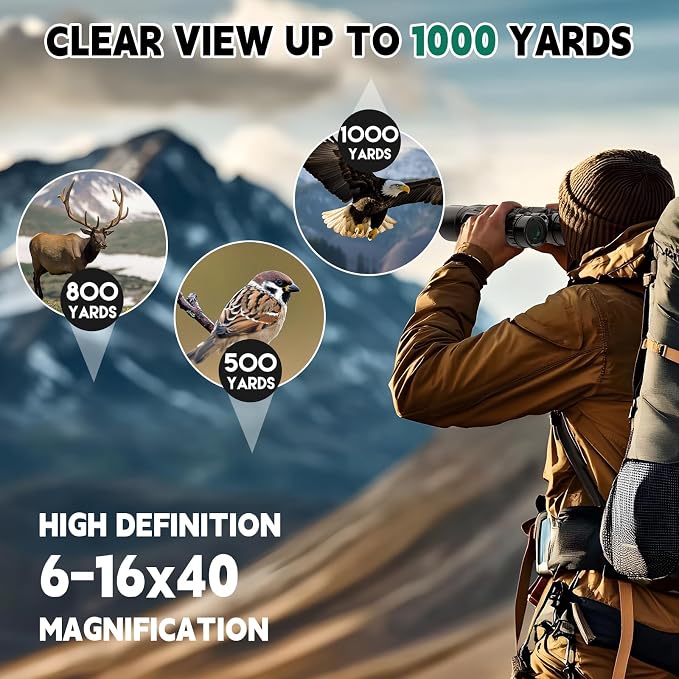 6-16x40 HD Zoom Binoculars for Adults, High Powered, Large View, BAK4 Prism - Image 7