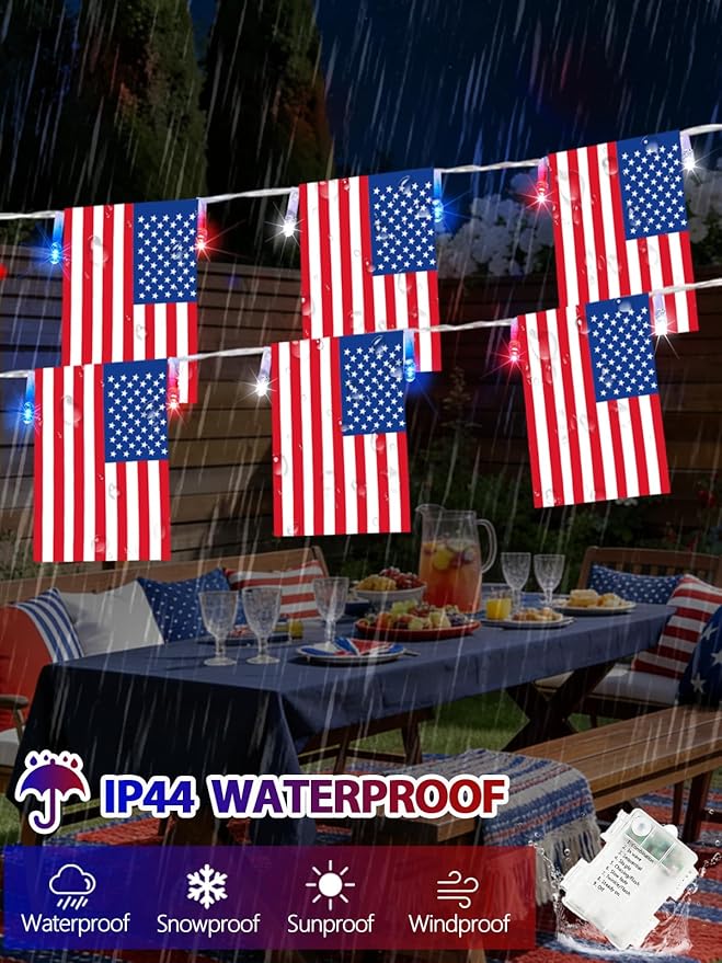 4th of July Patriotic Lights, 2PK 48FT 100LED Red White Blue String Lights - Image 3