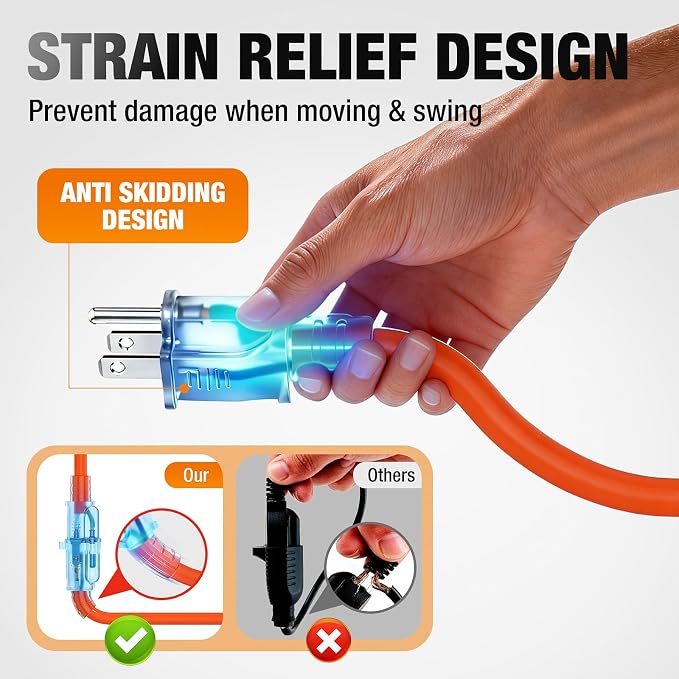 Outdoor Extension Cord 100 FT Waterproof, 12/3 Gauge Heavy Duty 3 Prong Power - Image 4
