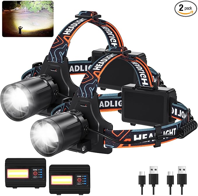 Rechargeable Headlamp Super Bright LED Head Lamp, 90° Adjustable Focus Headlight by Bitlyle