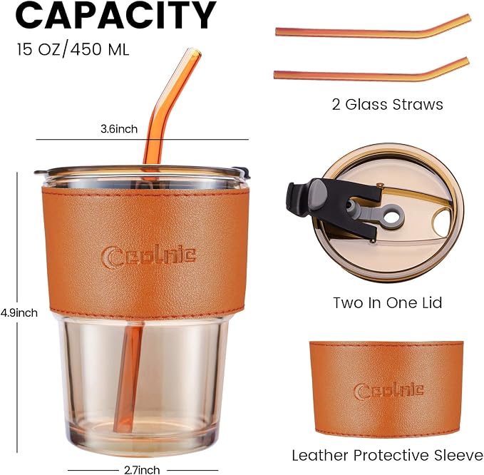 Iced Coffee Cup, 15 oz Glass Cups - Image 2