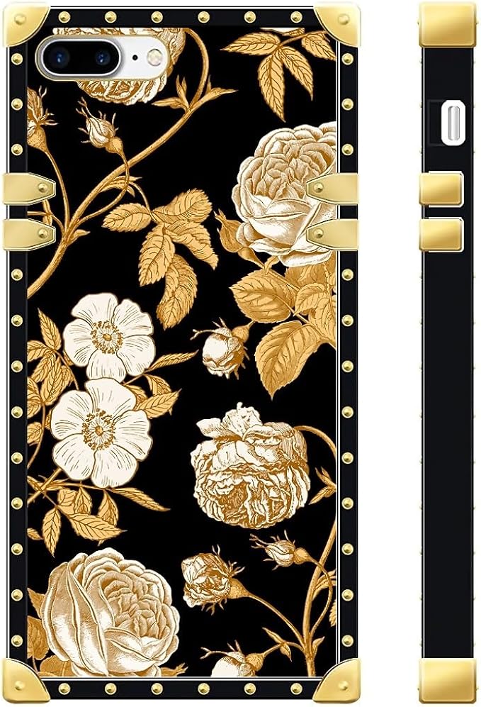 Compatible with iPhone 8 7 SE Case, Blooming Rose Golden Flower Luxury Golden - Image 3