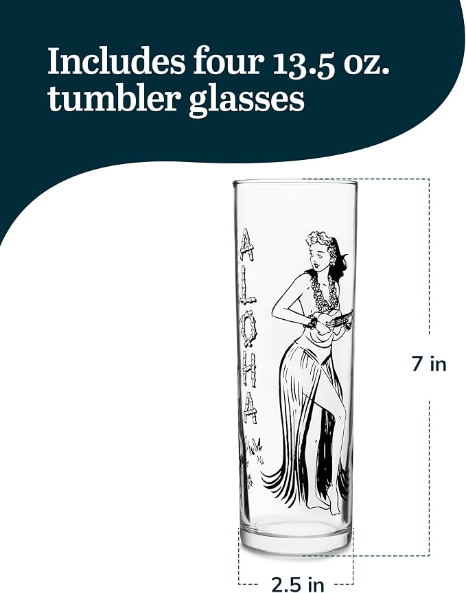 Libbey Zombie Clear Glass Tumbler Set, Vintage-Style Tiki Drinking Glasses Set - Image 2