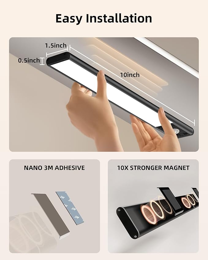 EZVALO Under Cabinet Lights, 1900mAh Rechargeable Motion Sensor Lights Indoor 3 - Image 6