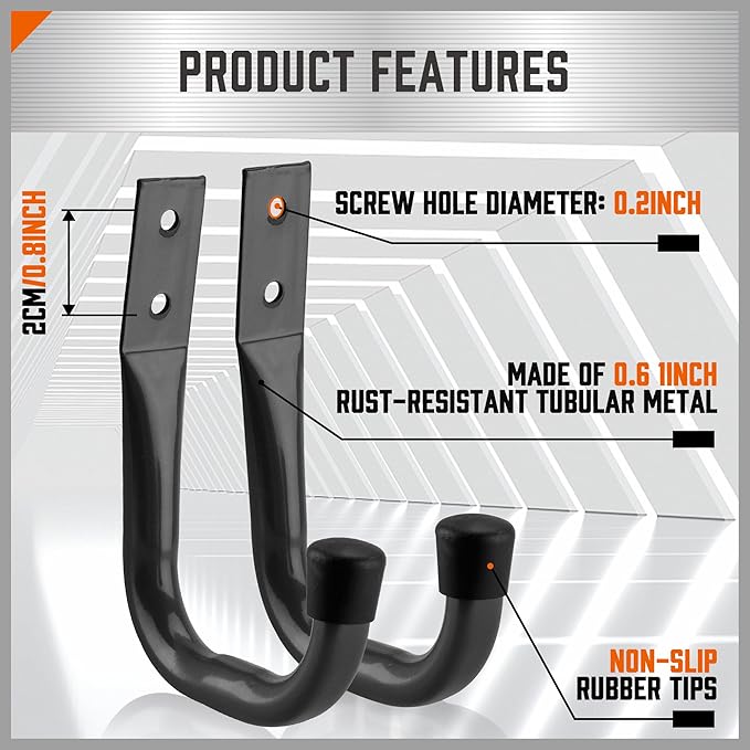 HORUSDY 6-Pack Heavy Duty Metal Wall Hooks, Large Garage Storage & Organization - Image 2