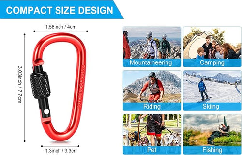 10 Pack Aluminum D Ring Key Rings Hiking Clips Locking Carabiner - Image 2