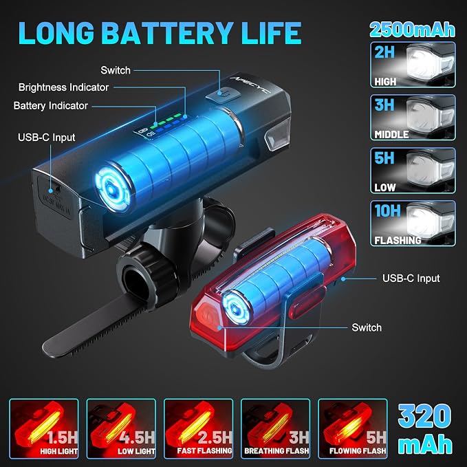 APECYC Bike Lights USB-C Rechargeable Bicycle Front Headlight and Rear Taillight - Image 3