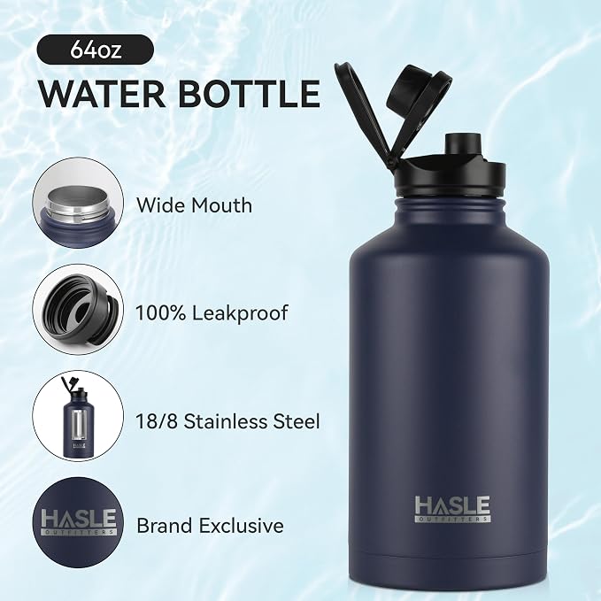 HASLE OUTFITTERS Half Gallon Insulated Water Bottles 64 oz, Stainless Steel - Image 2
