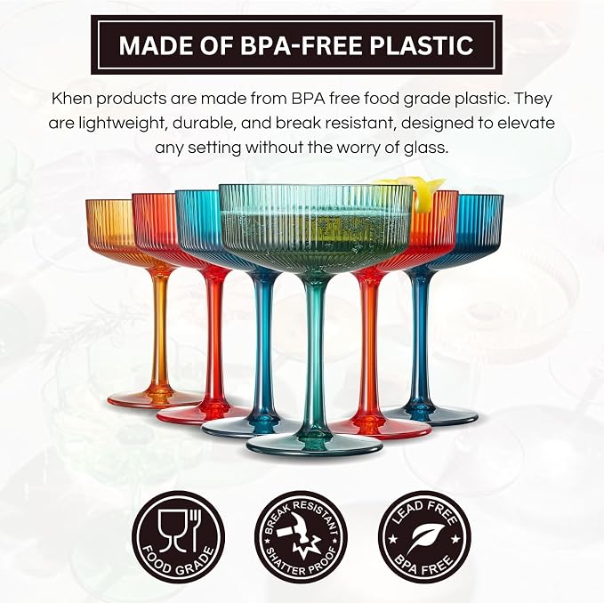 Khen Plastic Acrylic Ribbed Vintage Art Deco Martini, Champagne & Cocktail - Image 3
